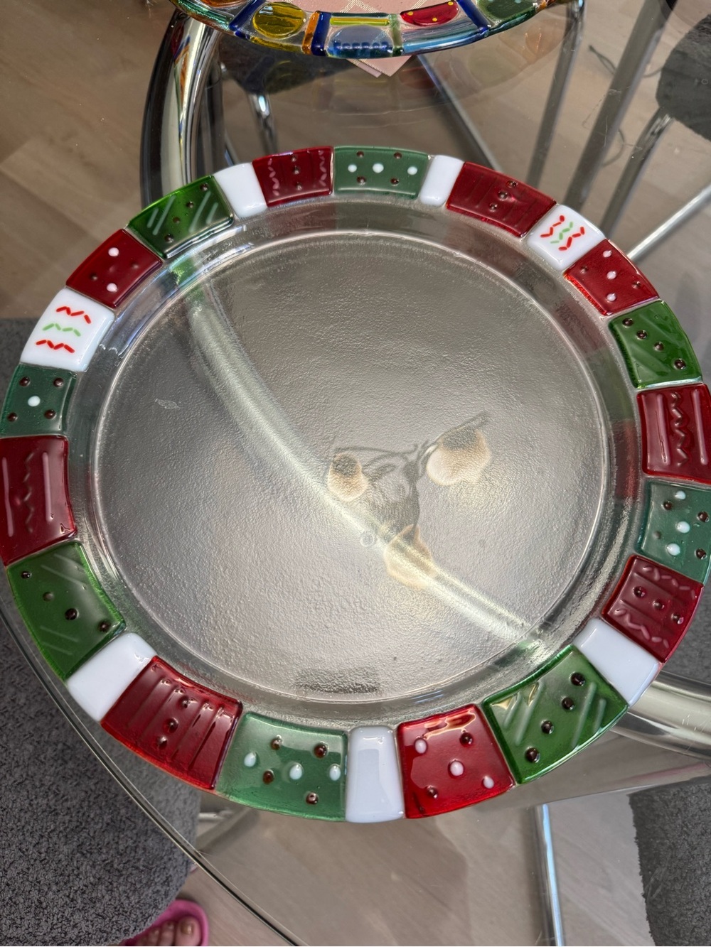 Festive Red Green White Decorative Glass Serving Platter